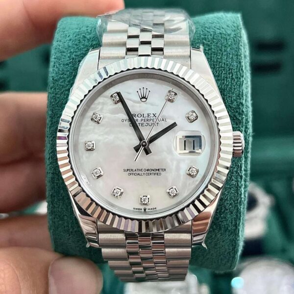 Rolex Rep 11 Watch DateJust Natural Mother of Pearl Dial With Moissanite Diamond Clean Factory 41mm