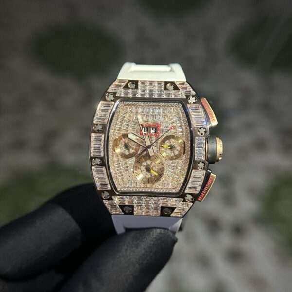 Richard Mille Replica 1:1 Watch RM011 With Full Diamond Rubber Strap 44mm