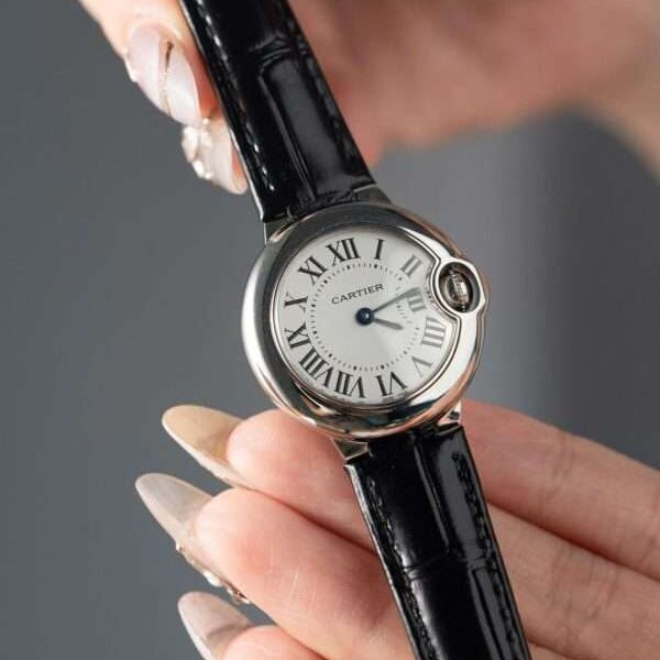 Cartier Ballon Bleu Women’s Replica 11 Watch White Dial Black Leather Strap 28mm
