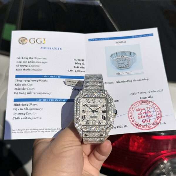 Cartier Santos Replica Watch Full Diamond Moissanite Hong Kong 39.8mm