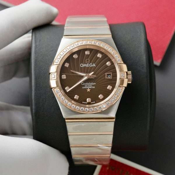 Omega Constellation Co-Axial Fake Watch Brown Dial Metal Strap 38mm